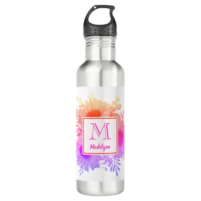 Bouteille D'eau Nom du monogramme de tournesol personnalisé (Devant)