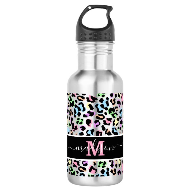 Bouteille D'eau Nom du monogramme du léopard Poster de animal (Devant)
