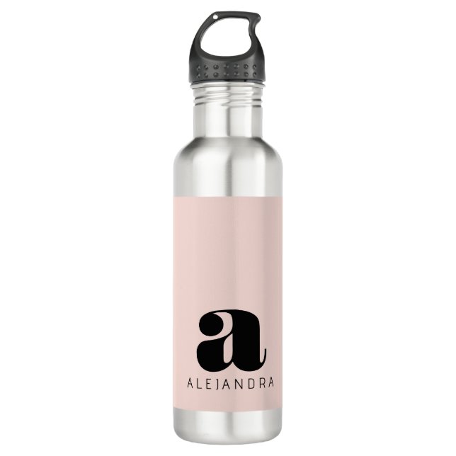 Bouteille D'eau Nom du monogramme rose gras moderne (Devant)