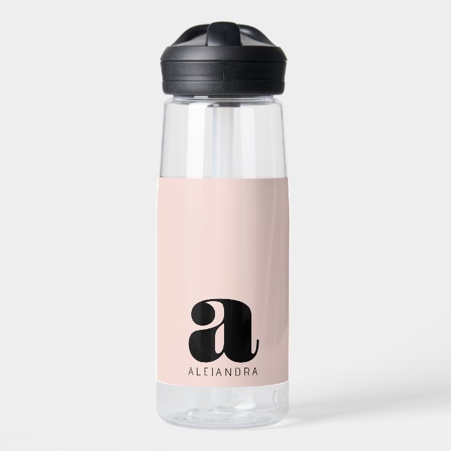 Bouteille D'eau Nom du monogramme rose gras moderne (Avant)