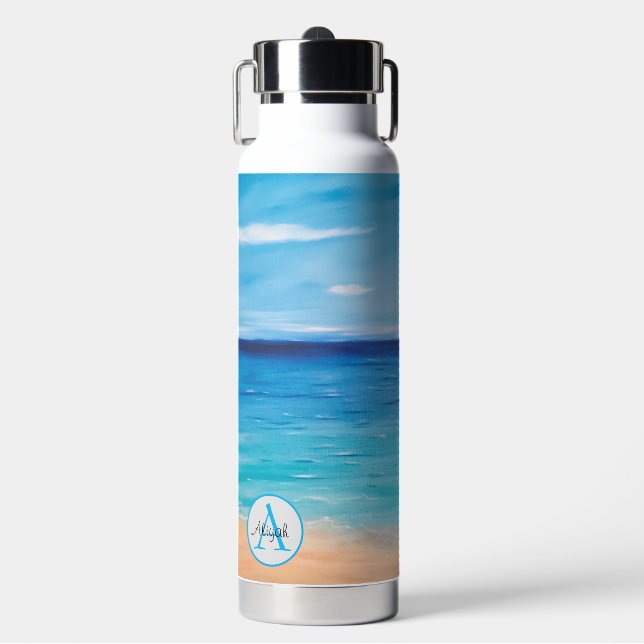 Bouteille D'eau Nom du monogramme Woman Beach Océan Art Paysage (Salle de sport)