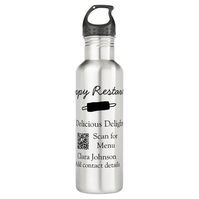 Bouteille D'eau Nom du restaurant scan QR menu ajouter les coordon (Devant)