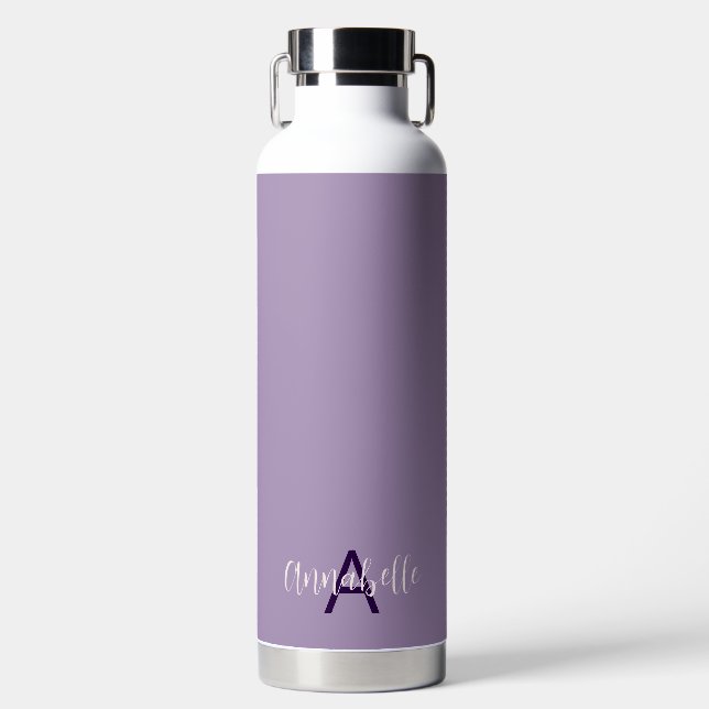 Bouteille D'eau Nom du script chic & Monogram Solid Indigo Purple (Avant)