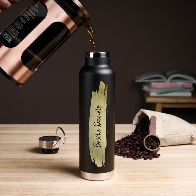 Bouteille D'eau Nom élégant moderne Noir et Or (Gym)