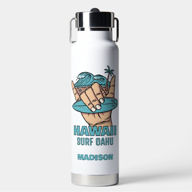 Bouteille D'eau Nom et emplacement personnalisés Surf Shaka (Salle de sport)