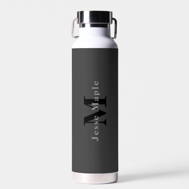 Bouteille D'eau Nom et monogramme | Dark Gray (Avant)