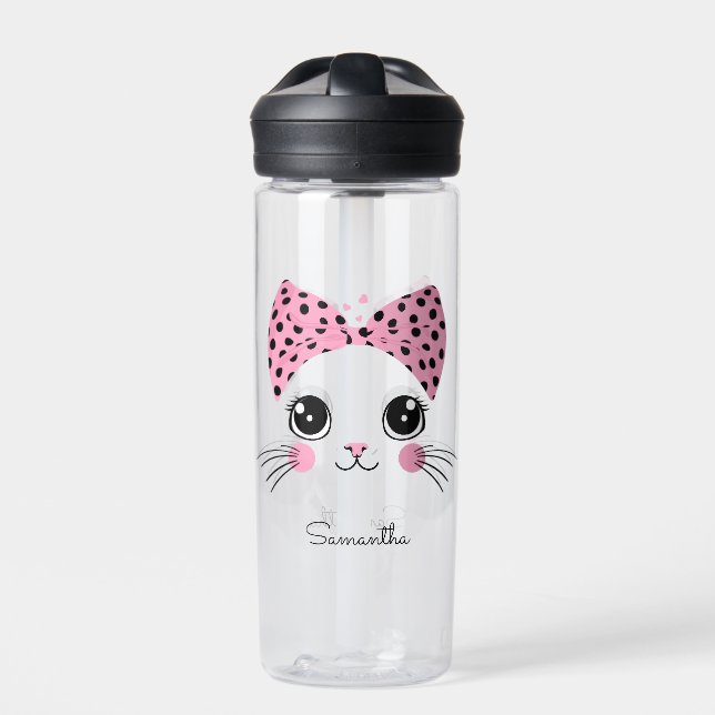 Bouteille D'eau Nom et texte personnalisés face de chat (Extérieur)