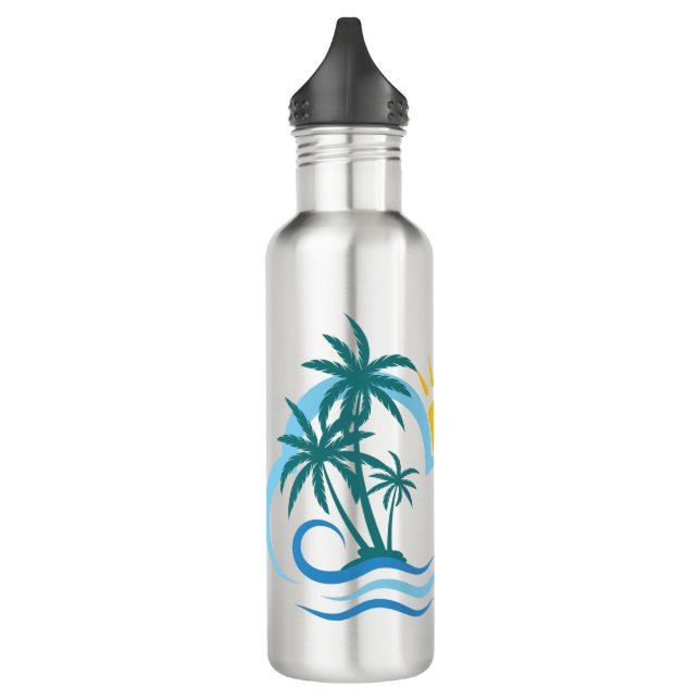Bouteille D'eau Nom et texte personnalisés Îles tropicales (Gauche)