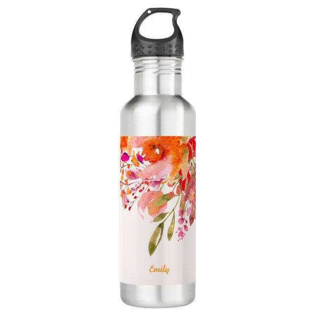 Bouteille D'eau Nom floral romantique brillant (Devant)