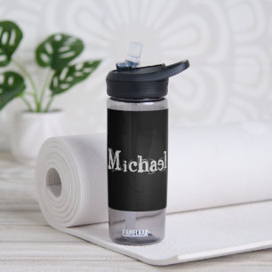 Bouteille D'eau Nom monogramme moderne minimaliste noir blanc