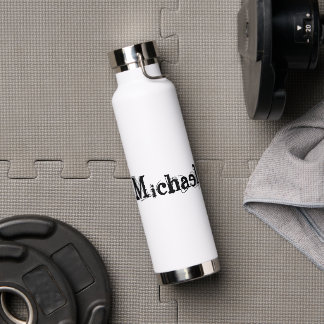 Bouteille D'eau Nom monogramme moderne minimaliste noir gris