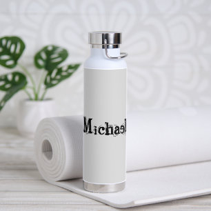 Bouteille D'eau Nom monogramme moderne minimaliste noir gris