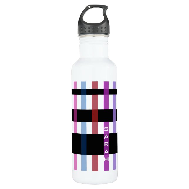 Bouteille D'eau Nom ou initiaux et bandes de tissage modernes (Devant)