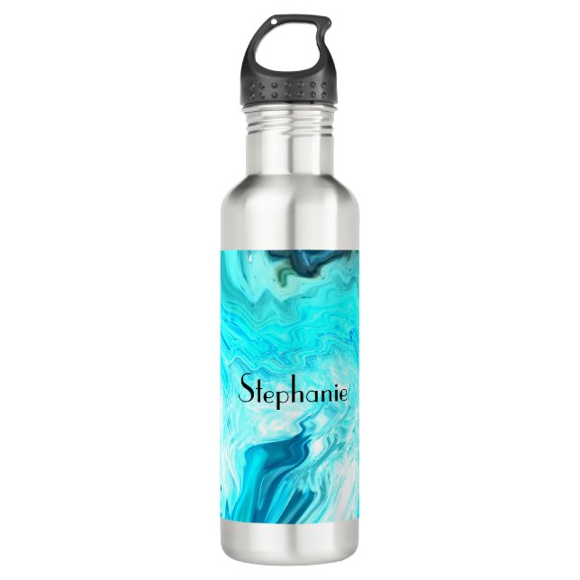 Bouteille D'eau Nom personnalisé Agate Gemstone Geode Art Cool ble (Devant)