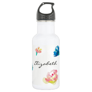 Bouteille D'eau Nom personnalisé Boho Flower watercolor peinture