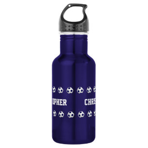 Bouteille D'eau Nom personnalisé, Boules de soccer, Bleu foncé
