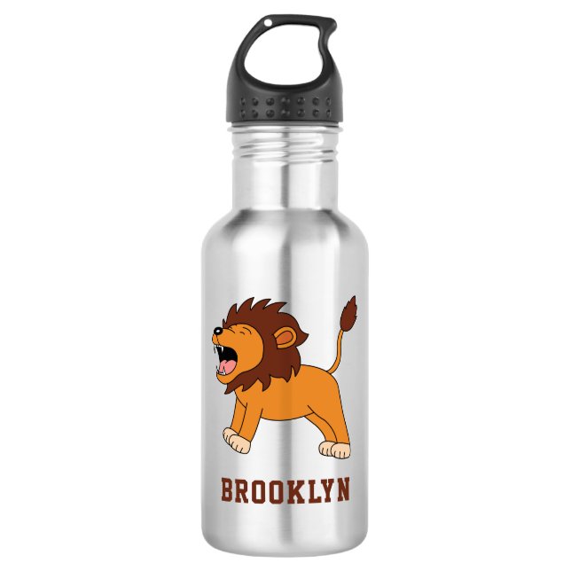 Bouteille D'eau Nom Personnalisé Cute Lion Retour À L'École (Devant)