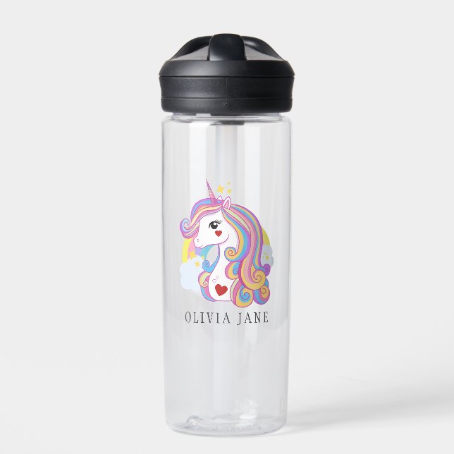 Bouteille D'eau Nom personnalisé Cute Unicorn Rainbow (Extérieur)