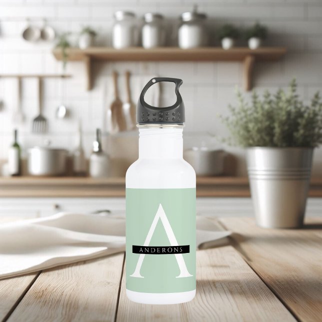 Bouteille D'eau Nom personnalisé de la menthe pastel minimaliste (Créateur téléchargé)