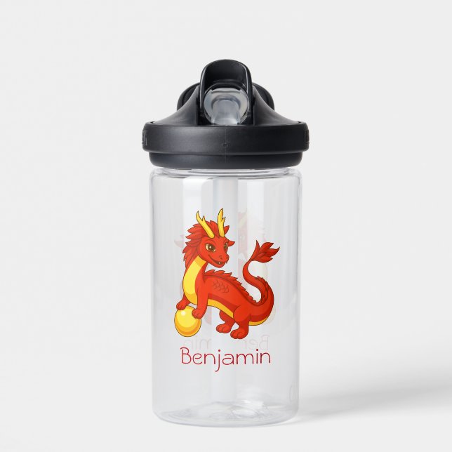 Bouteille D'eau Nom personnalisé du dragon chinois rouge (Avant)