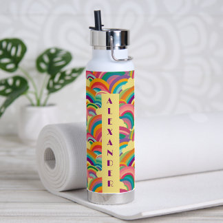 Bouteille D'eau Nom personnalisé du motif Arc-en-ciel rétroactif