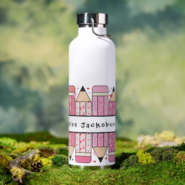 Bouteille D'eau Nom personnalisé Enseignant au crayon (Extérieur (pivotée))