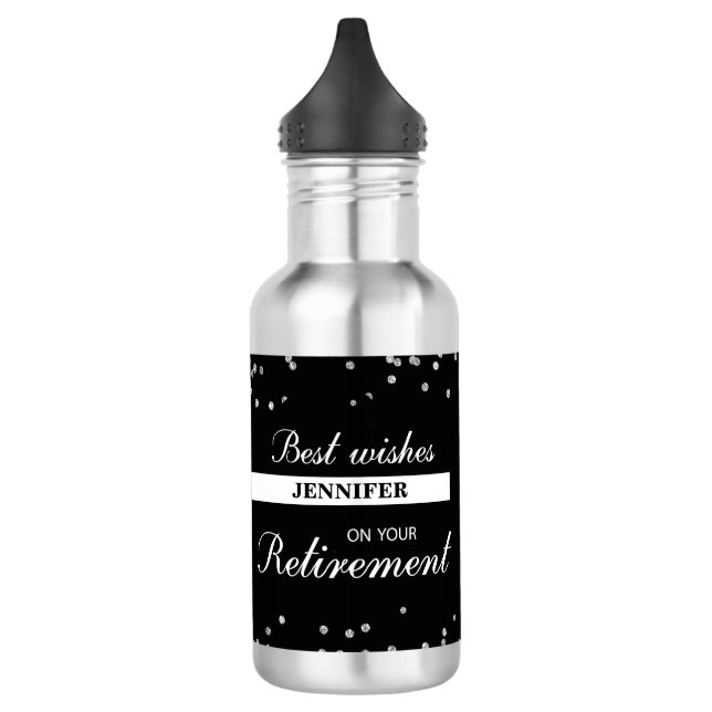 Bouteille D'eau Nom personnalisé, Félicitations à la retraite Noir (Gauche)