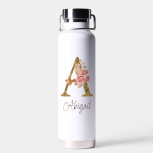 Bouteille D'eau Nom personnalisé Gold Foil Blush Rose Lettre A