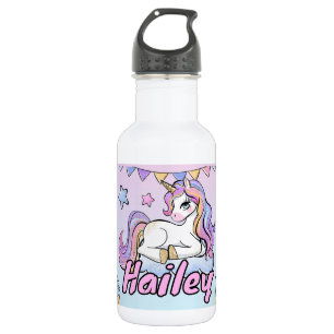 Bouteille D'eau Nom Personnalisé Magique Unicorne, Arc en Ciel & É