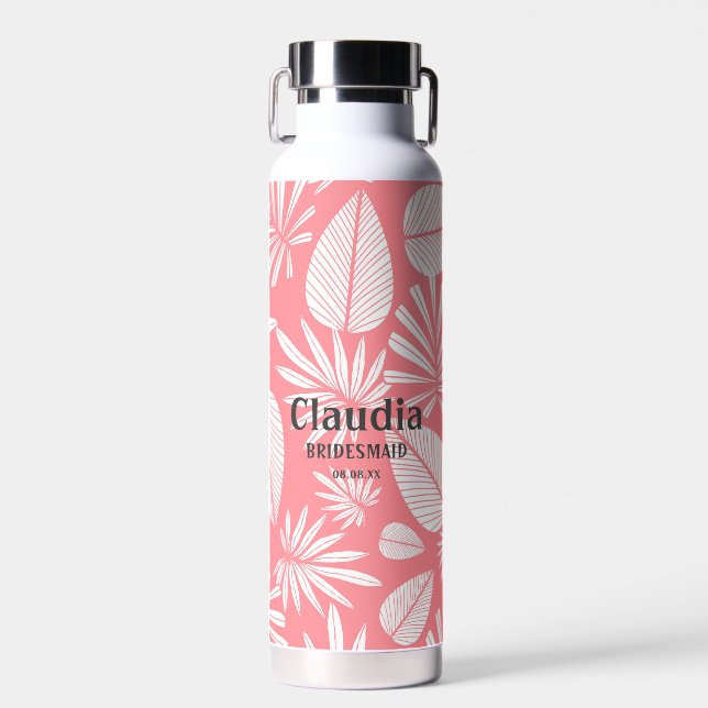 Bouteille D'eau Nom personnalisé Mariage moderne rose et blanc (Avant)