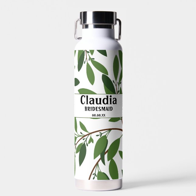 Bouteille D'eau Nom personnalisé Moderne Mariage Olive Branch Vert (Avant)