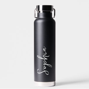Bouteille D'eau Nom personnalisé moderne Script Mariage noir cadea