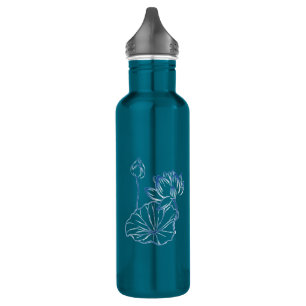 Bouteille D'eau Nom personnalisé Monogramme Lotus Vert Turquoise
