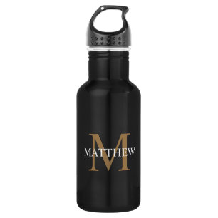 Bouteille D'eau Nom personnalisé Monogramme noir