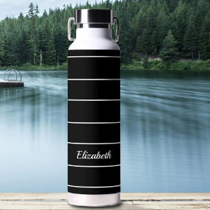 Bouteille D'eau Nom personnalisé Motif moderne rayé noir et blanc