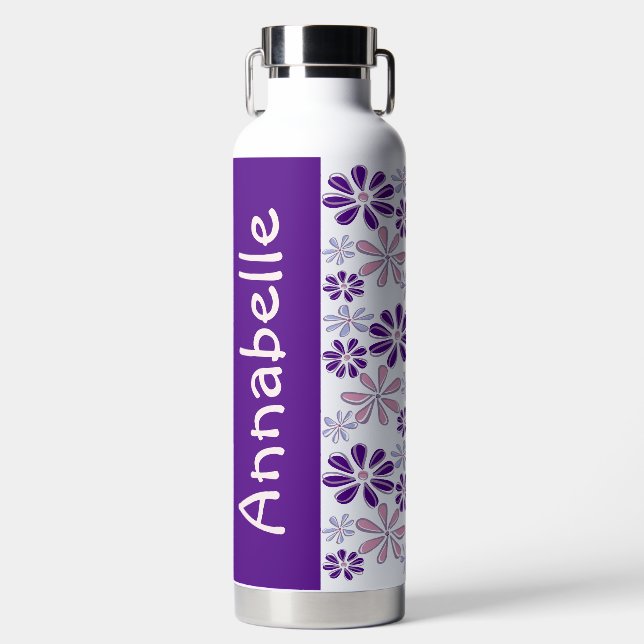 Bouteille D'eau Nom Pink Indigo Blue Flower Motif (Avant)