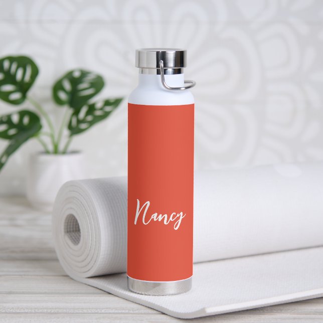 Bouteille D'eau Nom simple Élégant Script Orange Moderne (Yoga)
