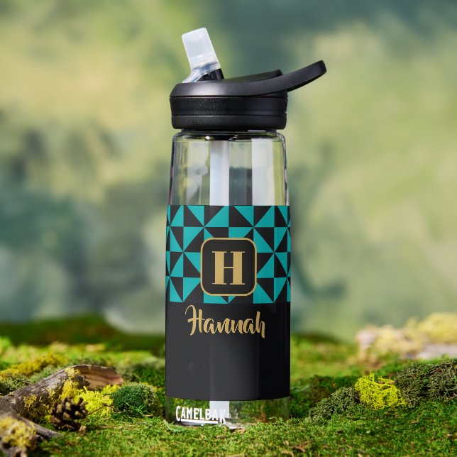 Bouteille D'eau Noms personnalisés noirs et Turquoises Duo (Extérieur)
