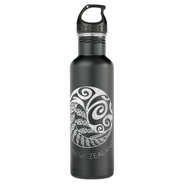Bouteille D'eau Nouvelle-Zélande Rugby Maori inspiré Kiwi & Silver (Devant)