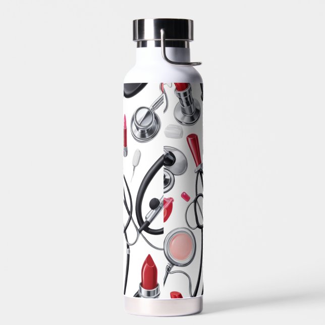 Bouteille D'eau Nurse Glam – Stethoscope & Lipstick Pattern (Gauche)