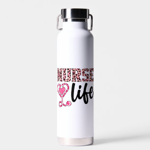 Bouteille D'eau Nurse Life - Rose et Empreinte de léopard (2)