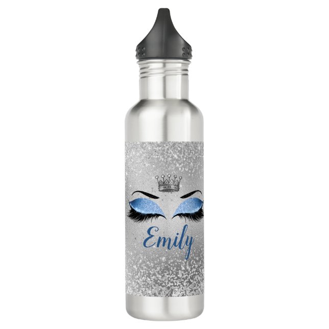 Bouteille D'eau Océan bleu bleu Parties scintillant yeux Monogramm (Gauche)
