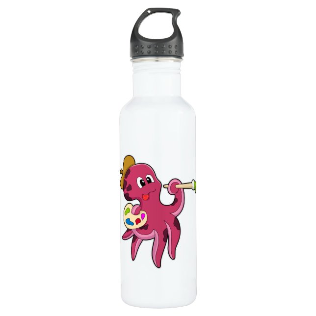 Bouteille D'eau Octopus à la peinture avec pinceau et couleur (Devant)