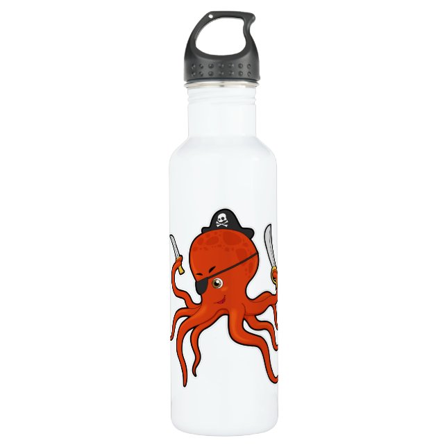 Bouteille D'eau Octopus comme Pirate avec épée et couteau (Devant)