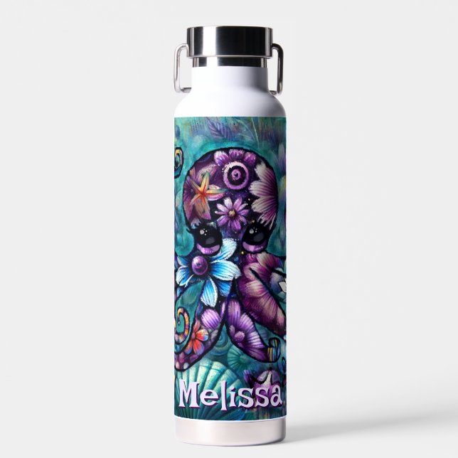 Bouteille D'eau Octopus lunaire Turquoise floral côtier Personnali (Avant)