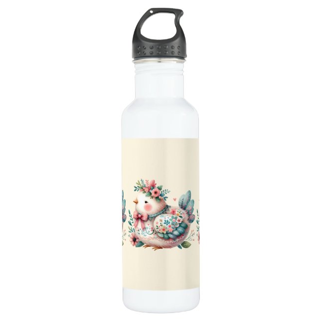 Bouteille D'eau Oiseau folklorique floral au charme Pastel Boho (Devant)