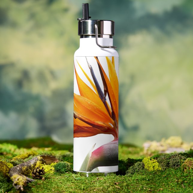 Bouteille D'eau Oiseau orange du Paradis Plante en blanc (Couvercle)