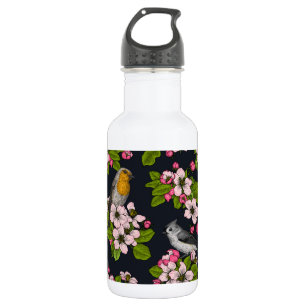 Bouteille D'eau Oiseaux et fleurs en noir
