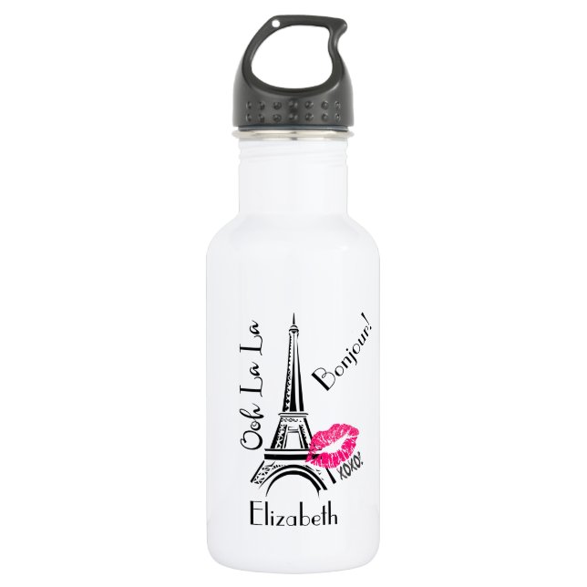 Bouteille D'eau Ooh La Paris Tour Eiffel aux lèvres roses (Devant)