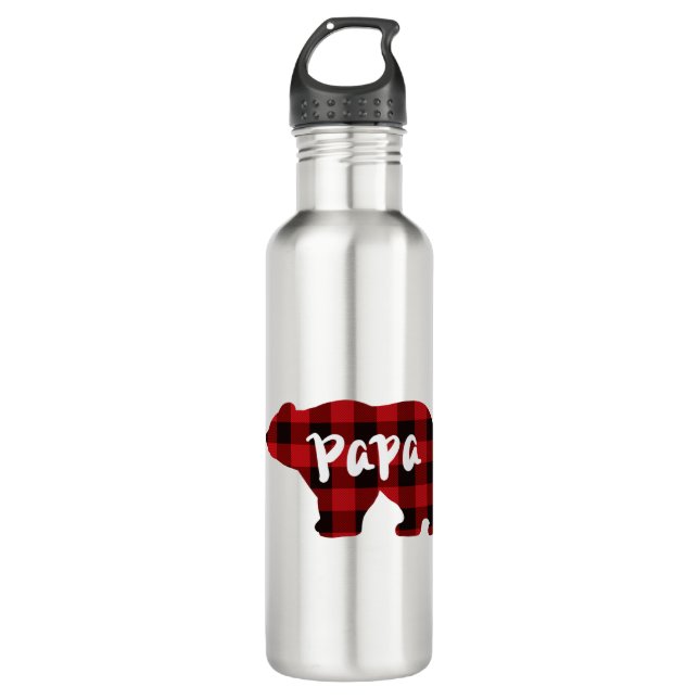 Bouteille D'eau Ours classique silhouette papa ours rouge noir pla (Devant)